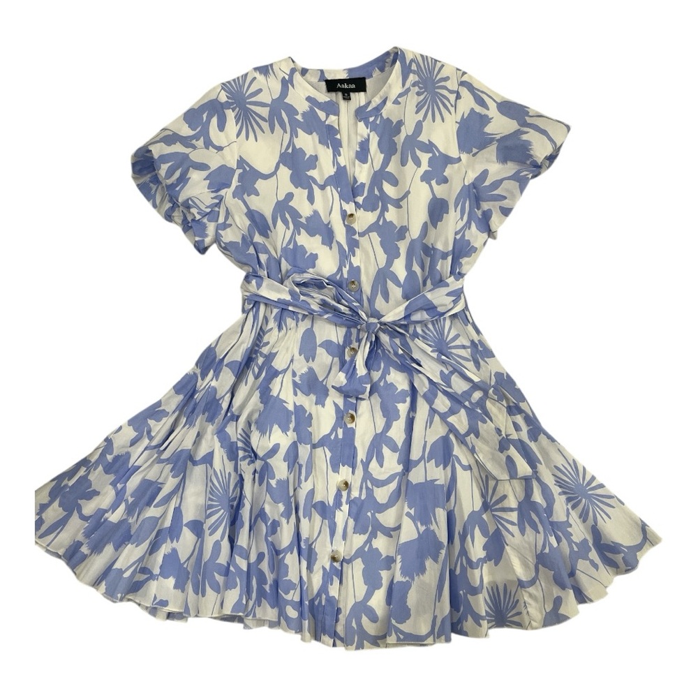 Aakaa Blue and Cream Flutter Sleeve Sundress